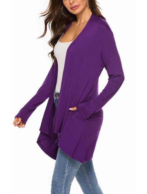 Women's Casual Long sleeve Open Front Lightweight Drape Cardigans With Pockets