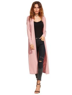 Women's Long Sleeve Open Front Long Maxi Cardigan Longline Duster Coat