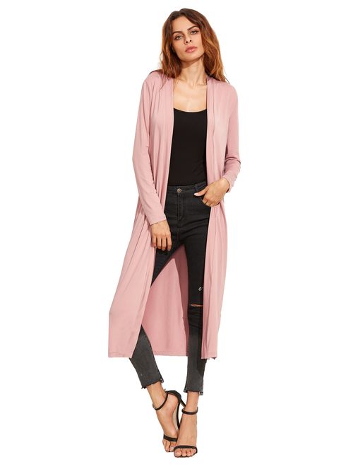 Verdusa Women's Long Sleeve Open Front Long Maxi Cardigan Longline Duster Coat