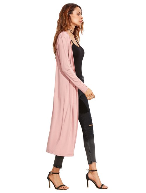 Verdusa Women's Long Sleeve Open Front Long Maxi Cardigan Longline Duster Coat