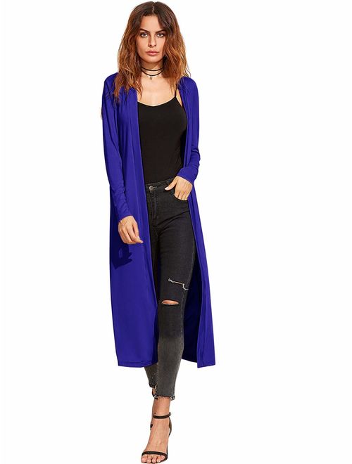 Verdusa Women's Long Sleeve Open Front Long Maxi Cardigan Longline Duster Coat