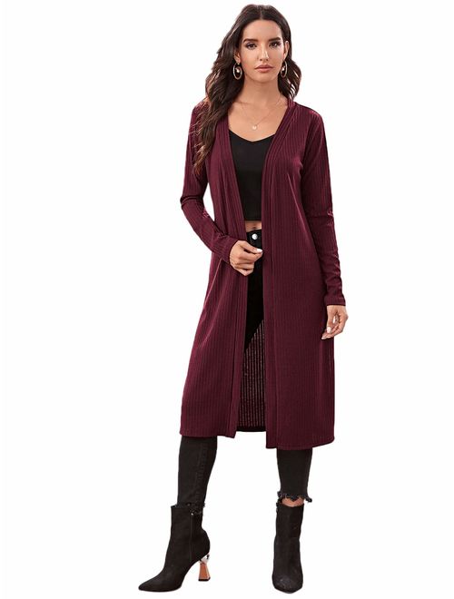 Verdusa Women's Long Sleeve Open Front Long Maxi Cardigan Longline Duster Coat