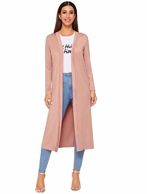 Verdusa Women's Long Sleeve Open Front Long Maxi Cardigan Longline Duster Coat