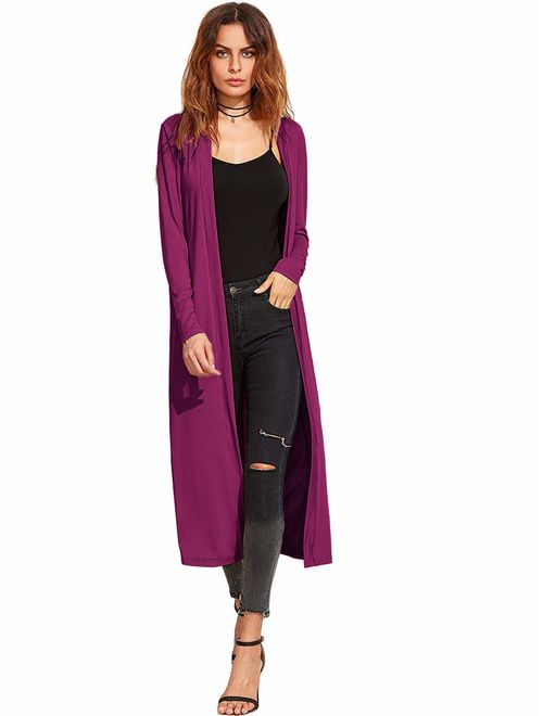 Verdusa Women's Long Sleeve Open Front Long Maxi Cardigan Longline Duster Coat