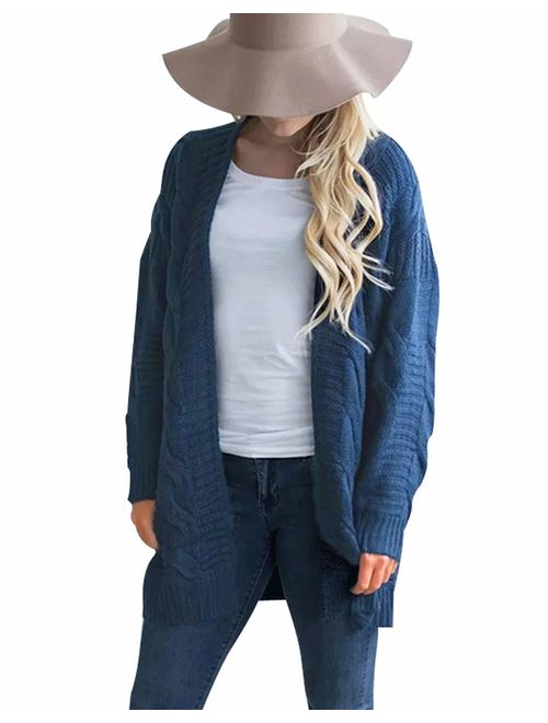 Omoone Women's Long Sleeve Open Front Chunky Oversized Knitted Sweater Cardigan