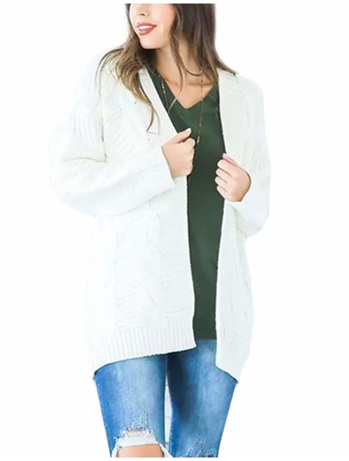 Omoone Women's Long Sleeve Open Front Chunky Oversized Knitted Sweater Cardigan