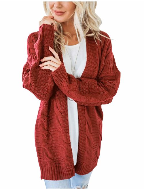 Omoone Women's Long Sleeve Open Front Chunky Oversized Knitted Sweater Cardigan