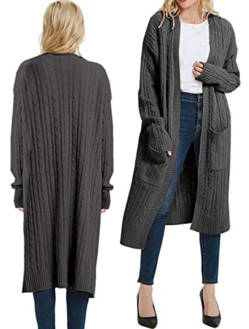 futurino Women's Chunky Twist Knitted Open Front Patch Pocket Long Cardigan Oversized Coat