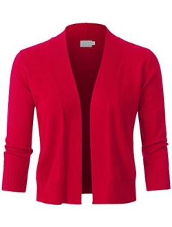 JSCEND Womens Classic 3/4 Sleeve Open Front Cropped Bolero Cardigan (S~3XL)