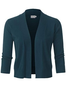 JSCEND Womens Classic 3/4 Sleeve Open Front Cropped Bolero Cardigan (S~3XL)