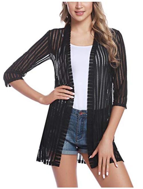 iClosam Women Casual 3/4 Sleeve Sheer Open Front Cardigan Sweater