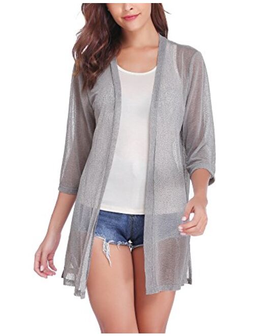 iClosam Women Casual 3/4 Sleeve Sheer Open Front Cardigan Sweater