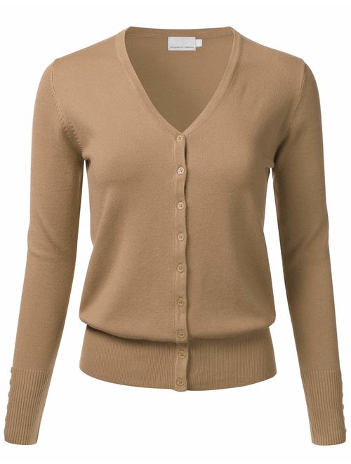 FLORIA Women's Button Down V-Neck Long Sleeve Soft Knit Cardigan Sweater (S-3XL)