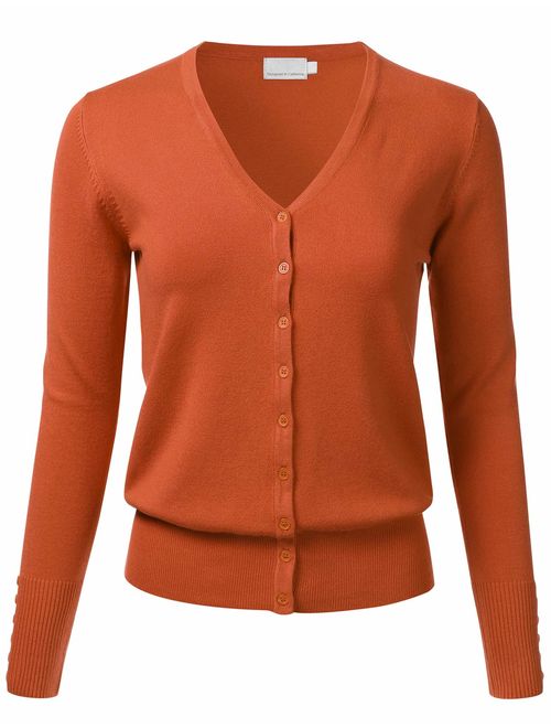 FLORIA Women's Button Down V-Neck Long Sleeve Soft Knit Cardigan Sweater (S-3XL)