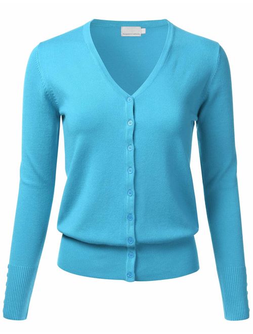 FLORIA Women's Button Down V-Neck Long Sleeve Soft Knit Cardigan Sweater (S-3XL)