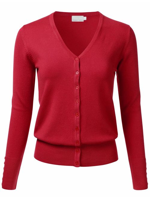 FLORIA Women's Button Down V-Neck Long Sleeve Soft Knit Cardigan Sweater (S-3XL)