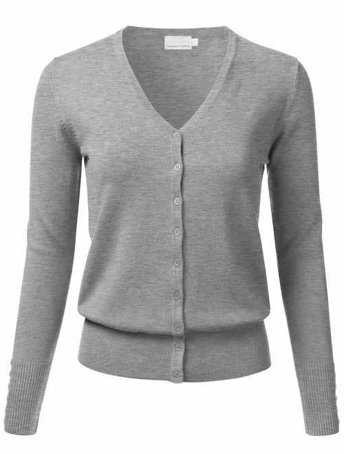 FLORIA Women's Button Down V-Neck Long Sleeve Soft Knit Cardigan Sweater (S-3XL)