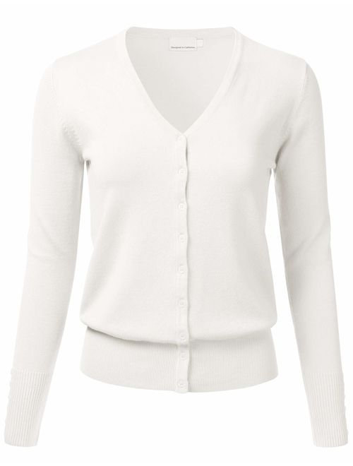 FLORIA Women's Button Down V-Neck Long Sleeve Soft Knit Cardigan Sweater (S-3XL)