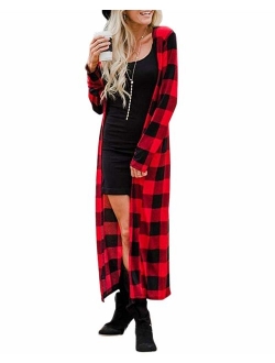 Ivay Womens Plaid Open Front Cardigan Sleeveless Drape Lightweight Vest Coat with Pockets