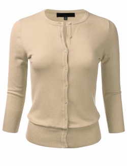 FLORIA Women's Button Down 3/4 Sleeve Crew Neck Knit Cardigan Sweater (S-3X)