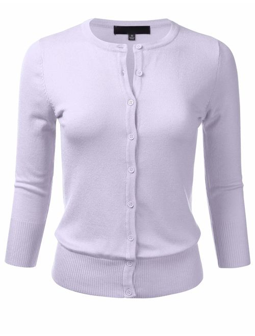 FLORIA Women's Button Down 3/4 Sleeve Crew Neck Knit Cardigan Sweater (S-3X)