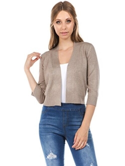 CIELO Women's Soft Solid Open Front 3/4 Sleeve Sweater Cardigan