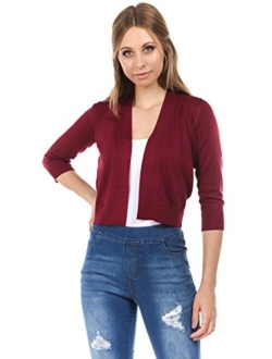 CIELO Women's Soft Solid Open Front 3/4 Sleeve Sweater Cardigan