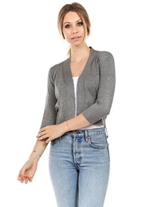 CIELO Women's Soft Solid Open Front 3/4 Sleeve Sweater Cardigan