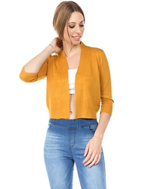 CIELO Women's Soft Solid Open Front 3/4 Sleeve Sweater Cardigan