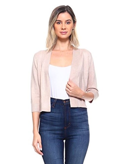 CIELO Women's Soft Solid Open Front 3/4 Sleeve Sweater Cardigan