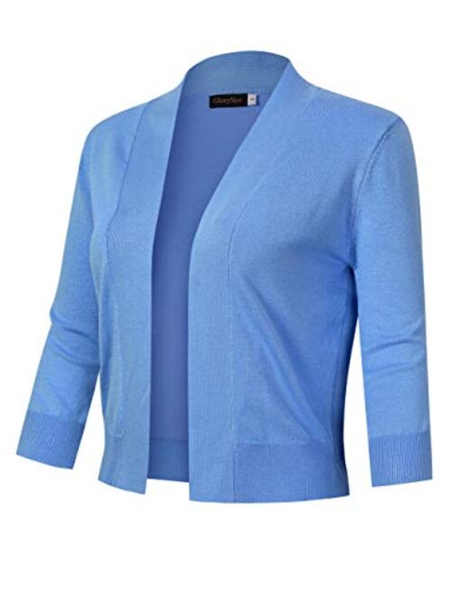 GloryStar Women's 3/4 Sleeve Cropped Cardigan Sweaters Open Front Knit Short Bolero Shrugs