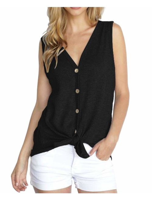 PCEAIIH Womens Long Sleeve Waffle Knit Tunic Blouse Tie Knot Henley Tops Loose Fitting Bat Wing Plain Shirts