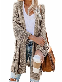 ReachMe Womens Casual Open Front Kimono Cardigan Sweater Long Sleeve Loose Knit Drape Coats