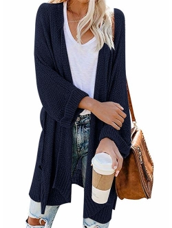 ReachMe Womens Casual Open Front Kimono Cardigan Sweater Long Sleeve Loose Knit Drape Coats