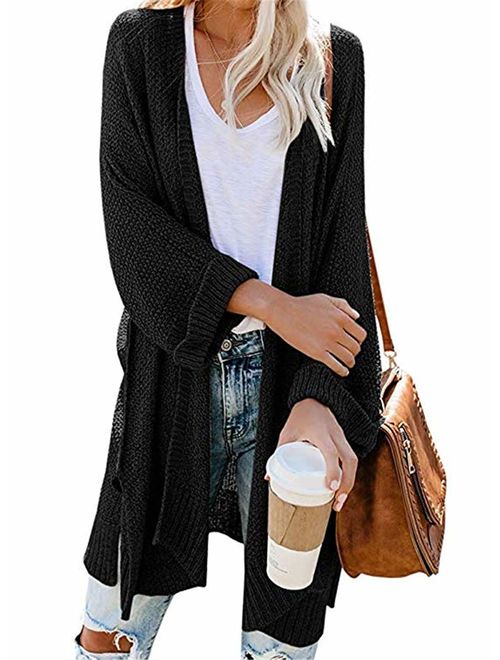 ReachMe Womens Casual Open Front Kimono Cardigan Sweater Long Sleeve Loose Knit Drape Coats