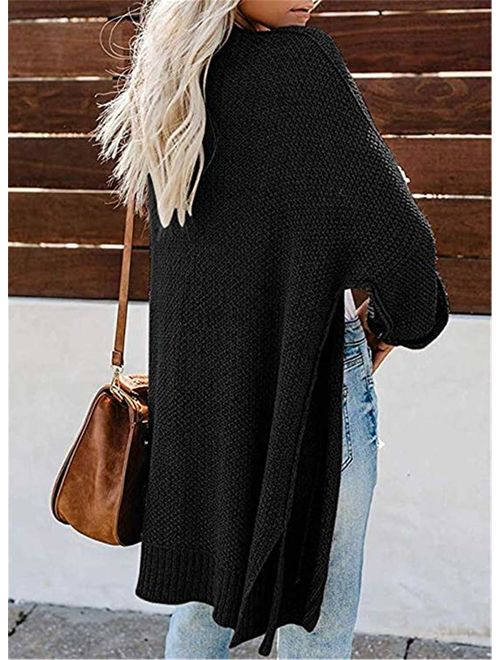 ReachMe Womens Casual Open Front Kimono Cardigan Sweater Long Sleeve Loose Knit Drape Coats