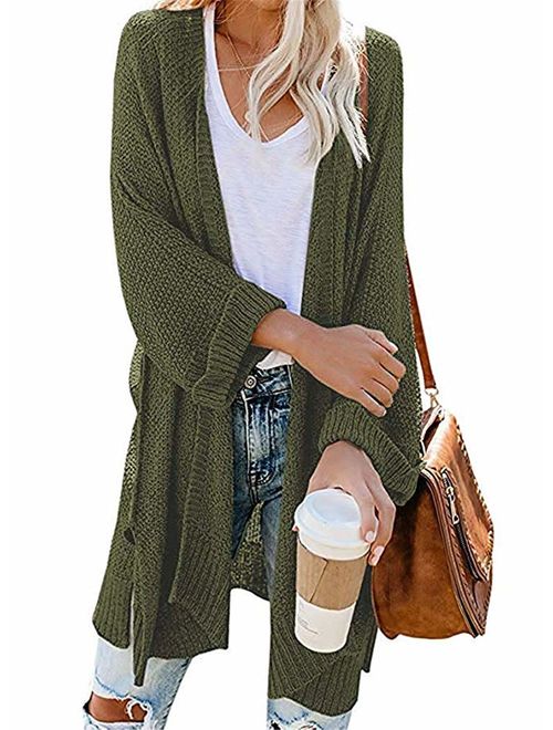 ReachMe Womens Casual Open Front Kimono Cardigan Sweater Long Sleeve Loose Knit Drape Coats