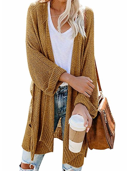 ReachMe Womens Casual Open Front Kimono Cardigan Sweater Long Sleeve Loose Knit Drape Coats