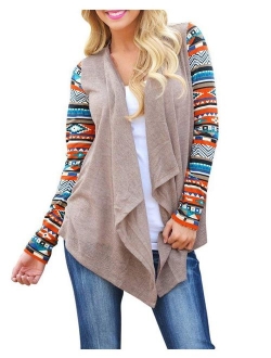 AuntTaylor Womens Cardigans Solid High Low Long Sleeve Boho Open Front Blouses Cardigans