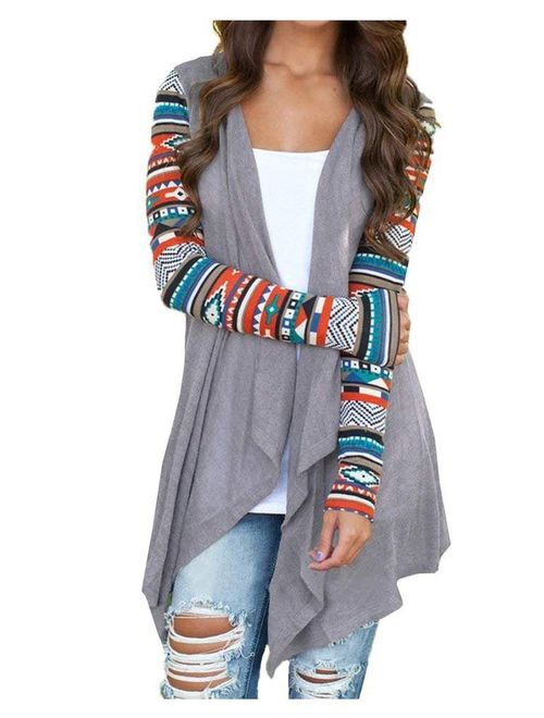 AuntTaylor Womens Cardigans Solid High Low Long Sleeve Boho Open Front Blouses Cardigans