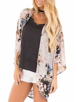 Camisunny Women Chiffon Printed Cardigan Kimono Robe Tops Beach Bikini Cover up Blouse