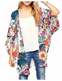 Camisunny Women Chiffon Printed Cardigan Kimono Robe Tops Beach Bikini Cover up Blouse