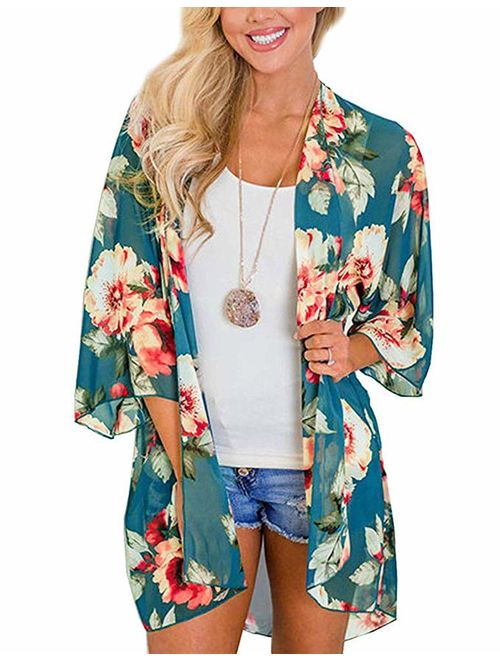 Camisunny Women Chiffon Printed Cardigan Kimono Robe Tops Beach Bikini Cover up Blouse