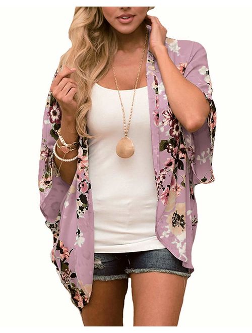 Camisunny Women Chiffon Printed Cardigan Kimono Robe Tops Beach Bikini Cover up Blouse