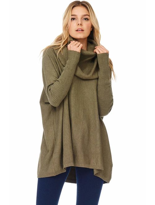 Alexander + David Womens Casual Cowl Pullover Turtle Neck - Sweater Oversized W Long Sleeves