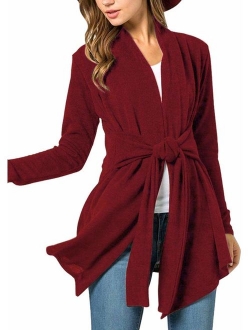 Spadehill Women's Tie Waist Lightweight Long Sleeve Cardigan