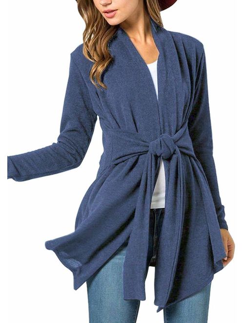 Spadehill Women's Tie Waist Lightweight Long Sleeve Cardigan