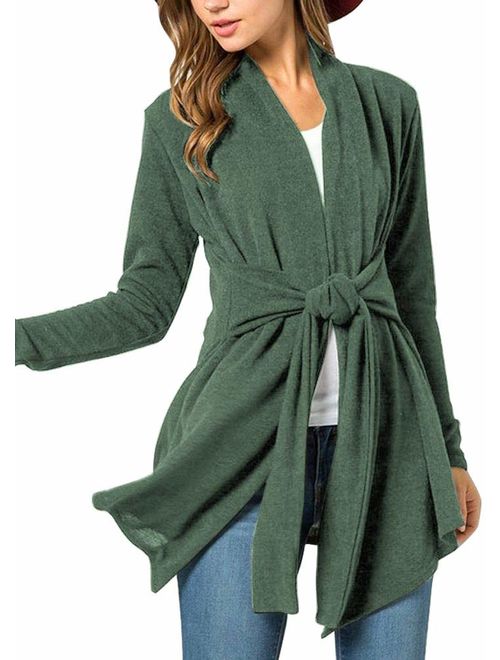 Spadehill Women's Tie Waist Lightweight Long Sleeve Cardigan