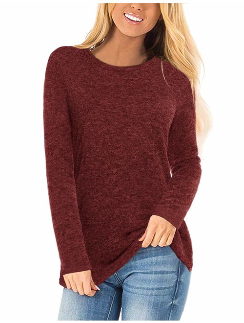 NSQTBA Womens Long Sleeve Crewneck Sweaters Casual Solid Pullover Tops Shirts