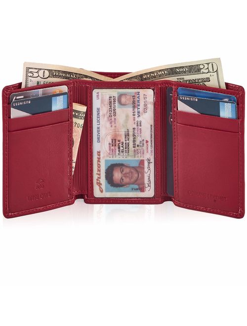 Leather Trifold wallets for men- Travel slim Minimalist wallet mens leather wallet with rfid blocking card wallet